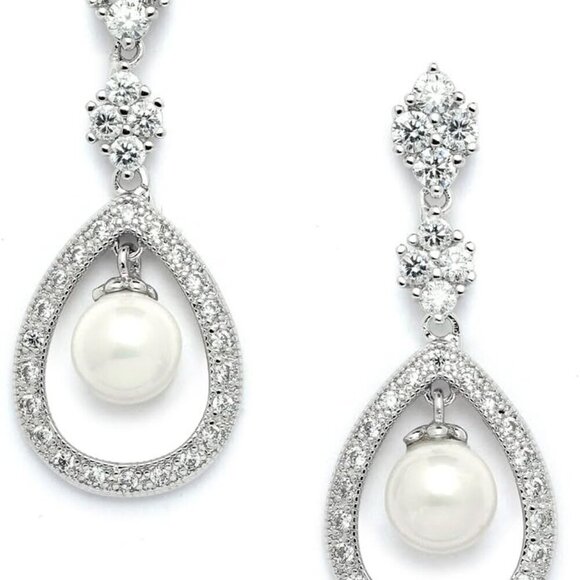 Jewelry - Bridal Pearl Earrings Silver Gold Dangle Vintage Wedding Jewelry for Brides